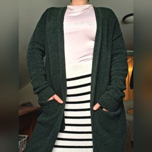 Old Navy Dark Hunter Green Open-Front Long Cardigan With Pockets